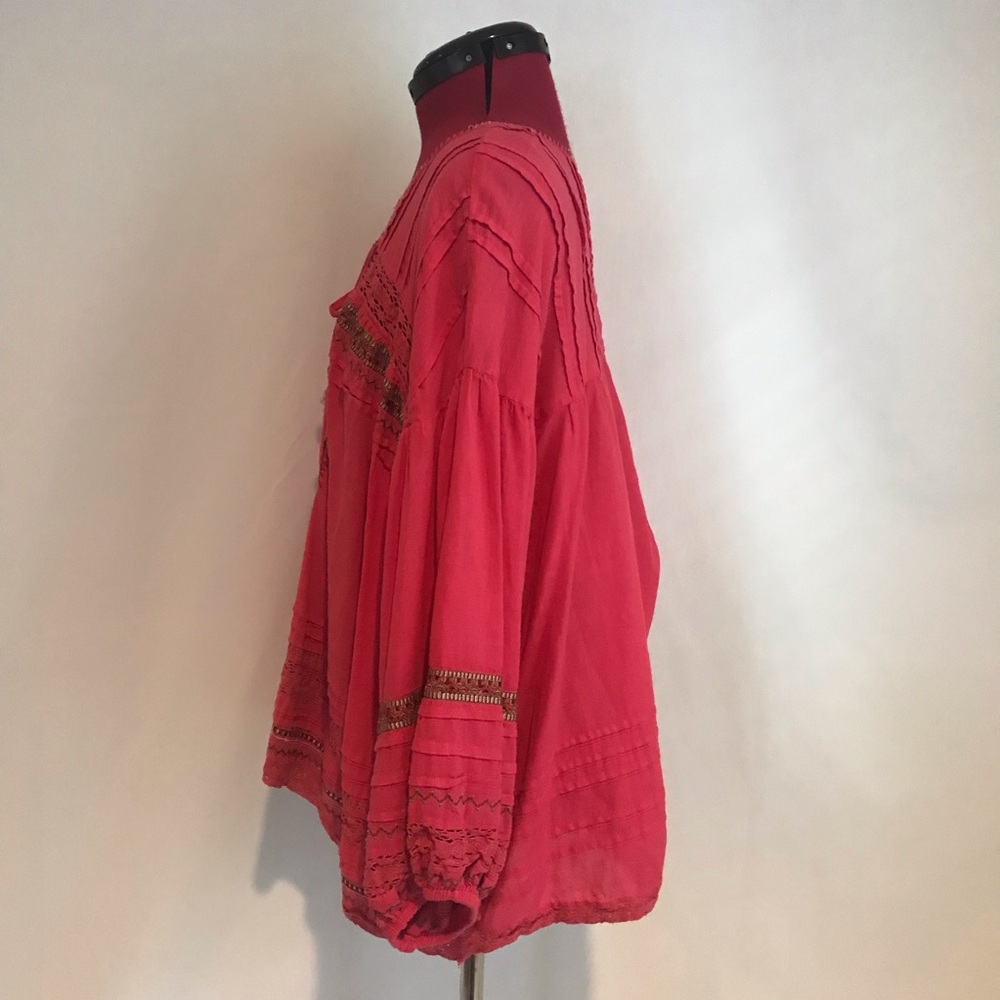 Sundance Coral Red Embroidered Boho Blouse - Picture 2 of 13